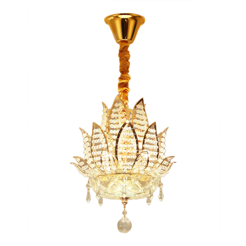 Lotus Faceted Crystal Ball Chandelier - Modern Gold Hanging Light 3 Lights For Hallway