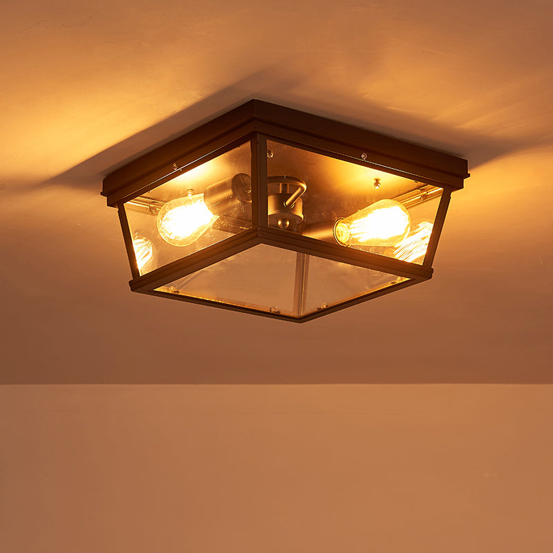 Black Metallic Geometric Flush Mount Ceiling Light Fixture For Corridors