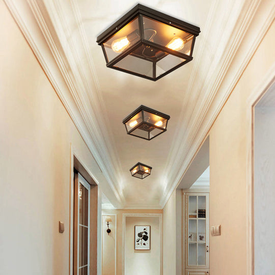 Black Metallic Geometric Flush Mount Ceiling Light Fixture For Corridors