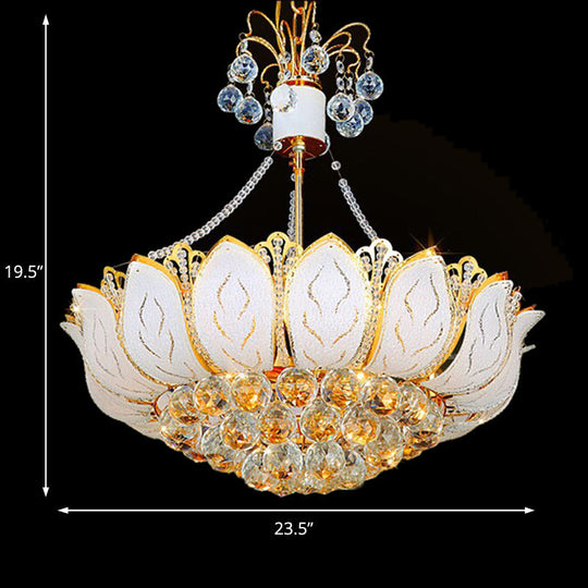 Contemporary Faceted Crystal Ball Lotus Chandelier Light – Gold 3 Multi Lights 16’/19.5’/23.5’ Wide
