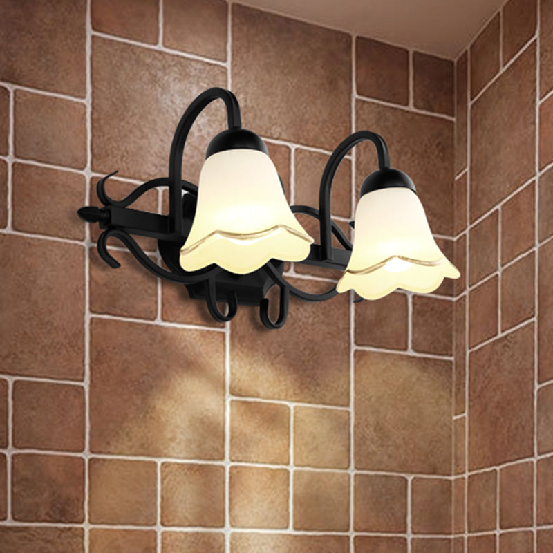 Handblown Glass Scalloped Bell Vanity Light In Black - Simplicity Wall Mount Fixture 2 /