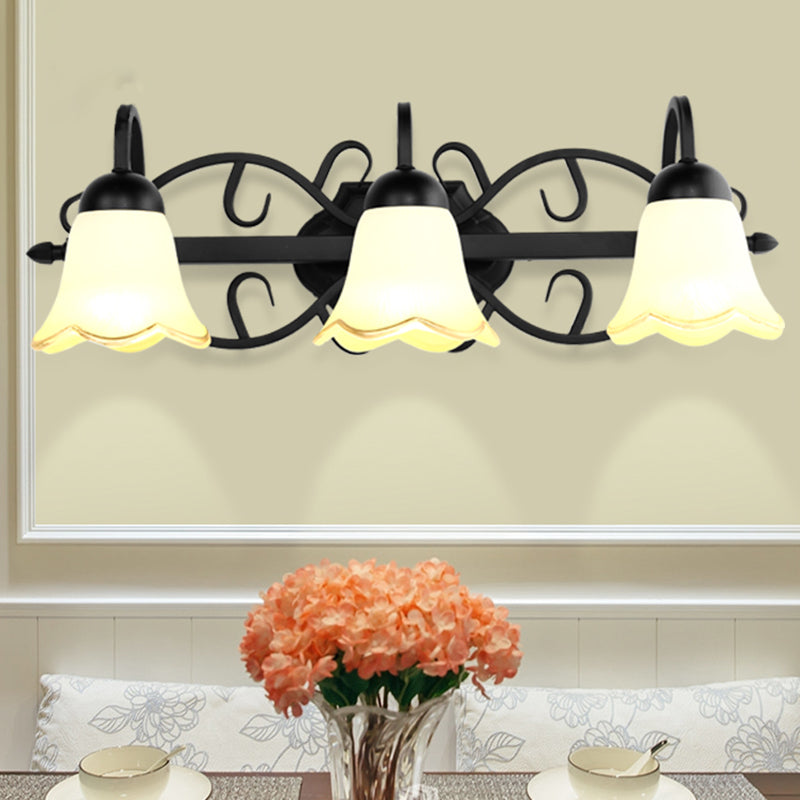 Handblown Glass Scalloped Bell Vanity Light In Black - Simplicity Wall Mount Fixture