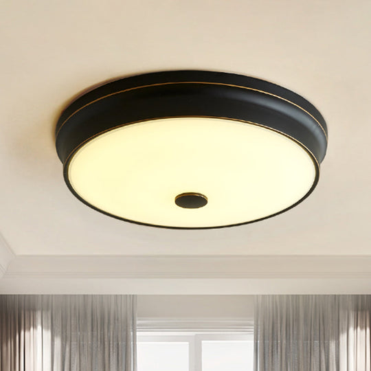 Led Flush Mount Lighting Fixture In Black With Opal Glass For Corridor / Small A
