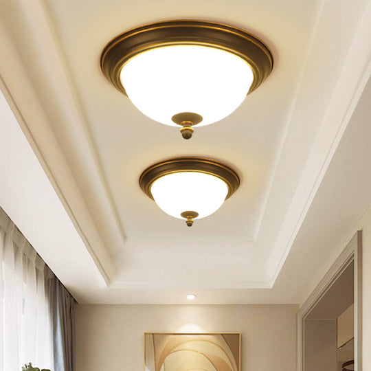 Vintage Bell Flush Ceiling Light With Cream Glass - Led Mount Fixture