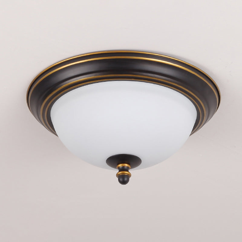 Vintage Bell Flush Ceiling Light With Cream Glass - Led Mount Fixture Gold - Black / 13’ Round