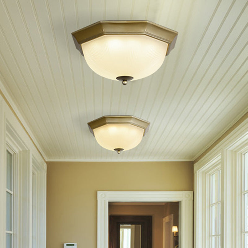 Ribbed Glass Flushmount Ceiling Light In Gold-Black - Set Of 3 Bulbs Traditional Flush Mount