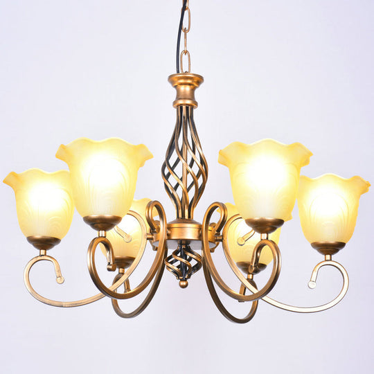 Ruffle Glass Floral Shade Chandelier For Classic Living Room Décor - Pendant Light With Scroll Arm 6