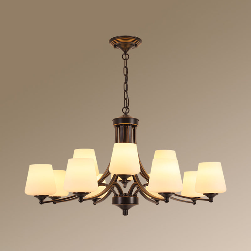 Classic Cream Glass Chandelier Pendant Light For Dining Rooms 12 / Black