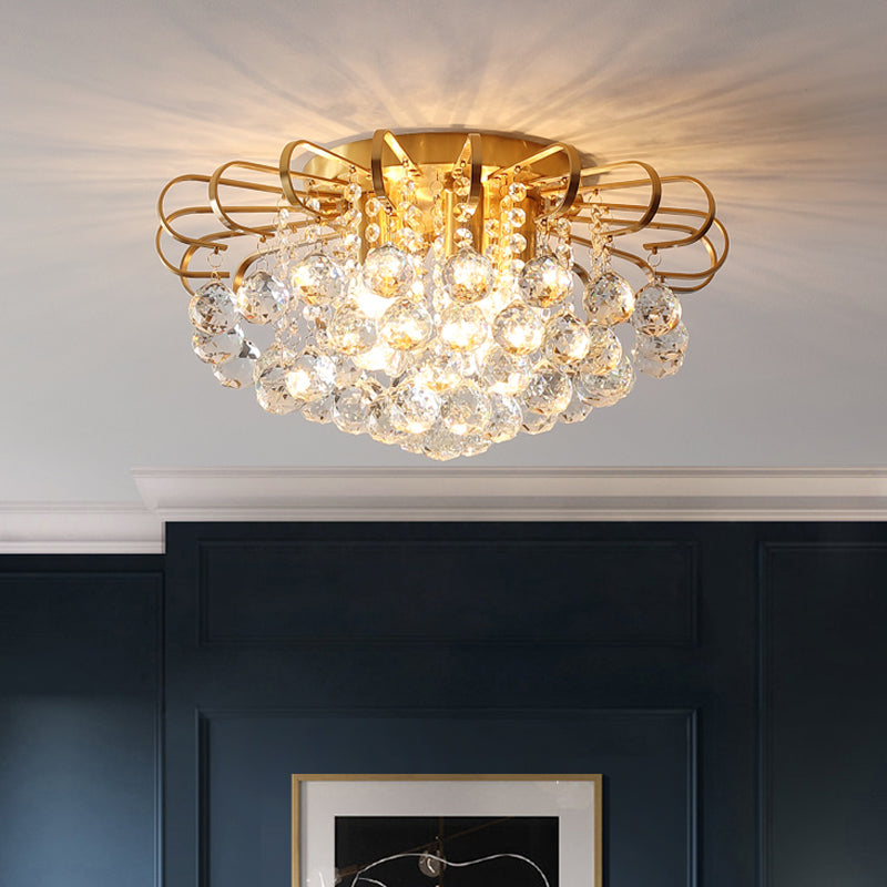 Modern Gold Cascade Flush Mount Light - Crystal Ball Ceiling (3/5 Lights 14’/18’ Wide)