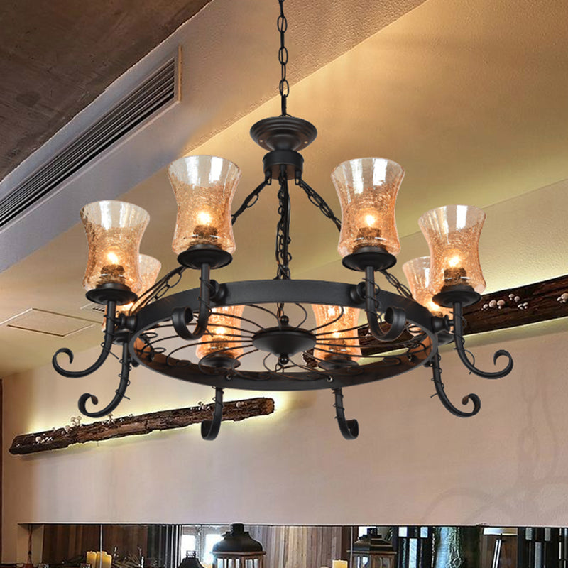 Vintage Handblown Glass Chandelier Pendant Light – Shaded Restaurant Hanging In Black