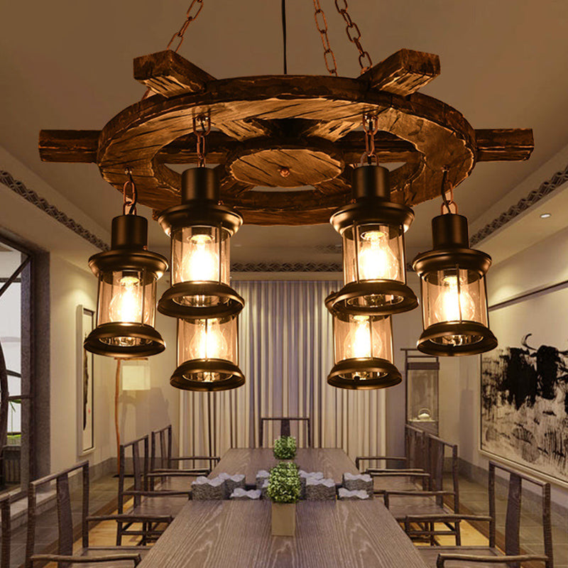 Iron Lantern Chandelier Antique Pendant Lighting For Commercial Restaurants With Wooden Accents