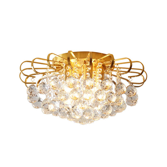 Modern Gold Cascade Flush Mount Light - Crystal Ball Ceiling (3/5 Lights 14/18 Wide)