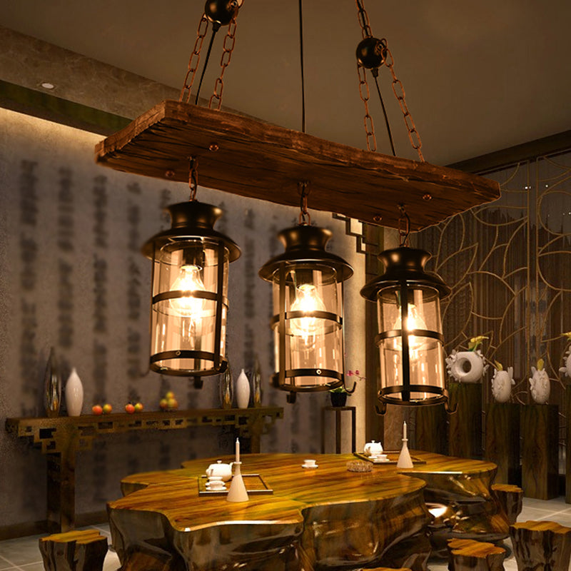 Iron Lantern Chandelier Antique Pendant Lighting For Commercial Restaurants With Wooden Accents