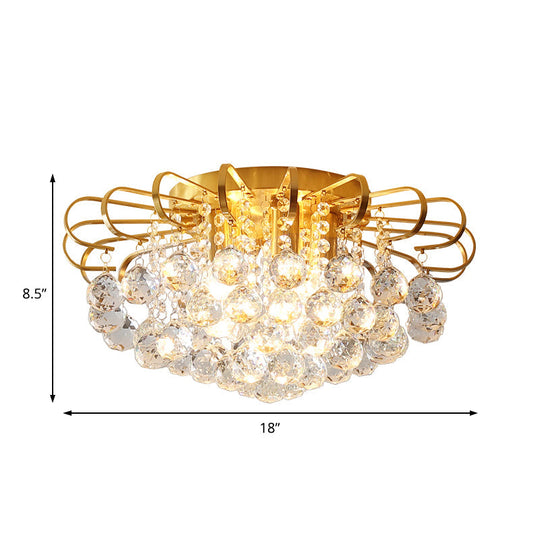 Modern Gold Cascade Flush Mount Light - Crystal Ball Ceiling (3/5 Lights 14/18 Wide)