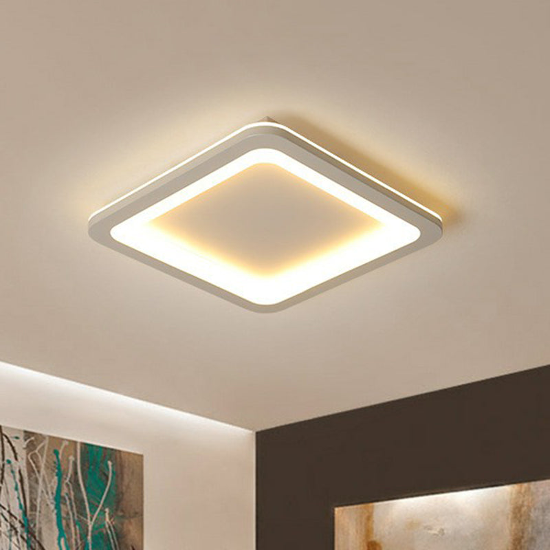 Minimalist Grey Geometric Acrylic Flush Mount Led Lighting Fixture For Bedroom / 14.5’ Square Plate