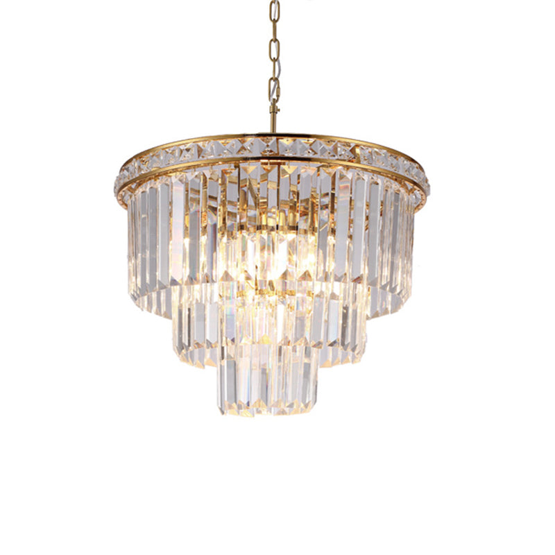 Modern Faceted Optical Crystal 6-Light Brass Chandelier - Four Tiers Ceiling Light 19.5’/23.5’ Wide