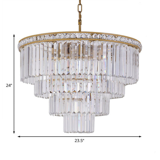 Modern Faceted Optical Crystal 6-Light Brass Chandelier - Four Tiers Ceiling Light 19.5’/23.5’ Wide