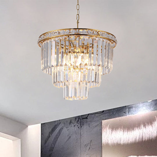Modern Faceted Optical Crystal 6-Light Brass Chandelier - Four Tiers Ceiling Light 19.5’/23.5’ Wide