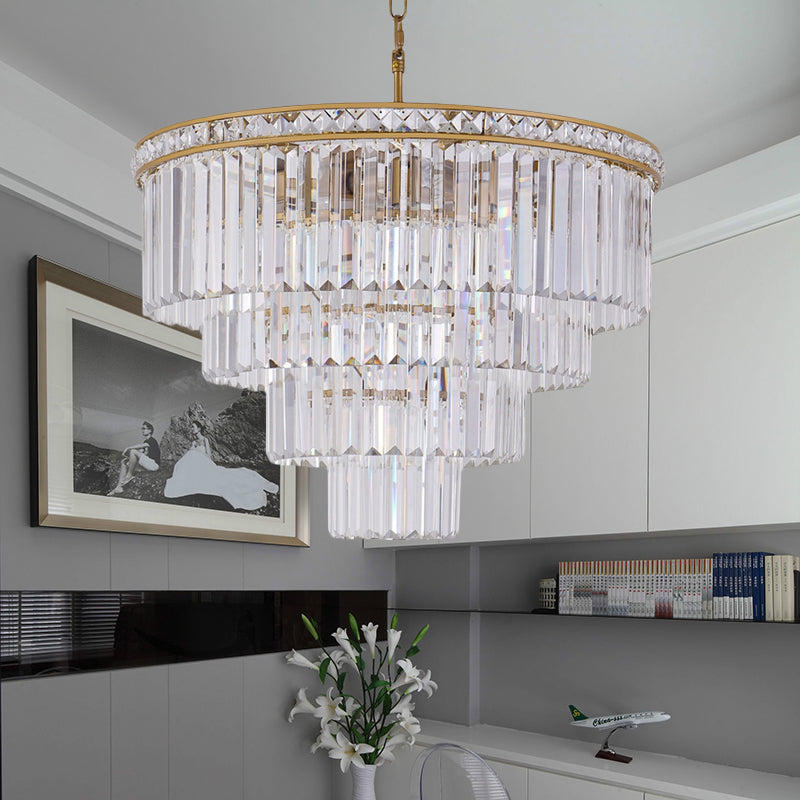 Modern Faceted Optical Crystal 6-Light Brass Chandelier - Four Tiers Ceiling Light 19.5’/23.5’ Wide