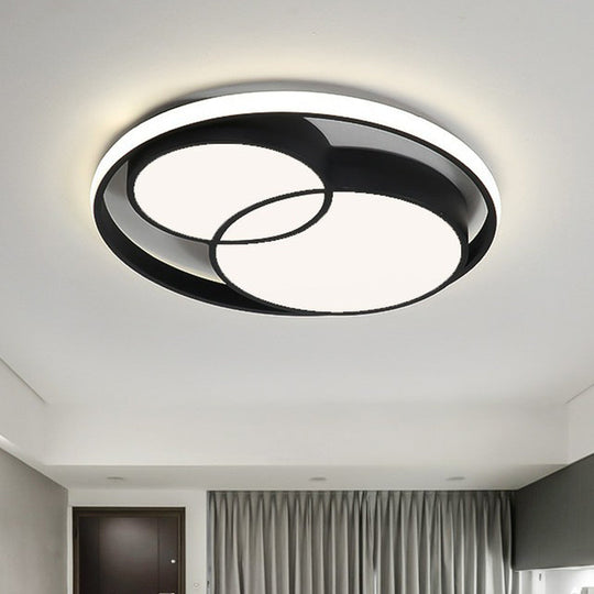 Nordic-Style Black Led Flush Mount Ceiling Light For Bedroom With Aluminum Frame / Remote Control