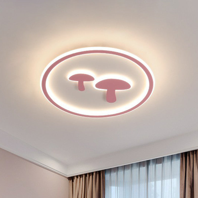 Cartoon Mushroom Led Ceiling Light With Halo Ring For Bedroom - Acrylic Flush Mount Pink / 15.5
