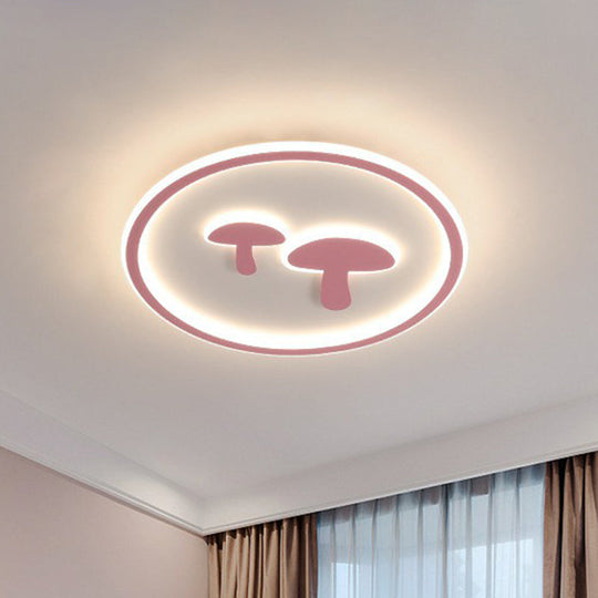 Cartoon Mushroom Led Ceiling Light With Halo Ring For Bedroom - Acrylic Flush Mount Pink / 15.5’