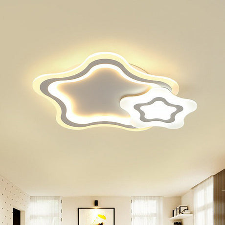 Kids’ Acrylic Shaded Flush Mount Lighting: White Led Fixture For Bedroom / 2 Color Star