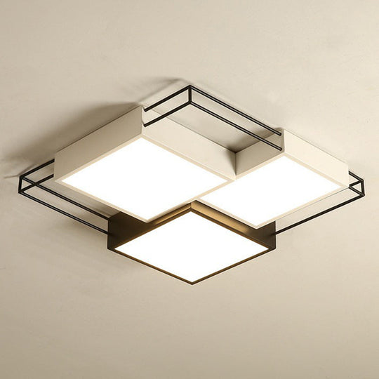 Nordic Metal Led Flush Ceiling Light Fixture With Black And White Square Splicing Design