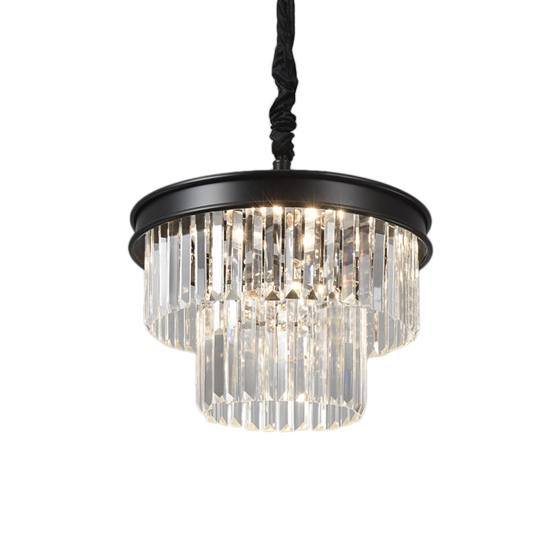 Postmodern Clear Crystal Glass Tiered Ceiling Chandelier Light 9/12 Lights Black 16’’/23’’ Wide