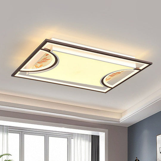 Geometric Led Flush Mount Ceiling Light In Coffee - Simplicity For Living Room / Rectangle