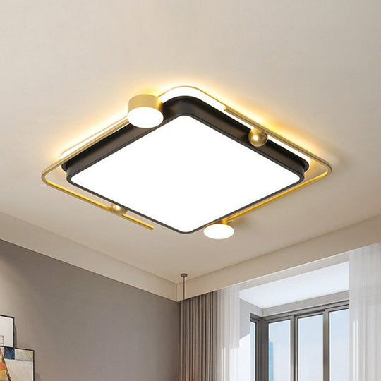 Modern Gold - Black Geometric Flush Ceiling Light: Led Mount Fixture For Contemporary Metal Bedroom