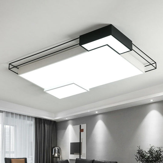 Modern Led Flush Mount Ceiling Light Fixture - Extra-Thin Acrylic Design In Black And White