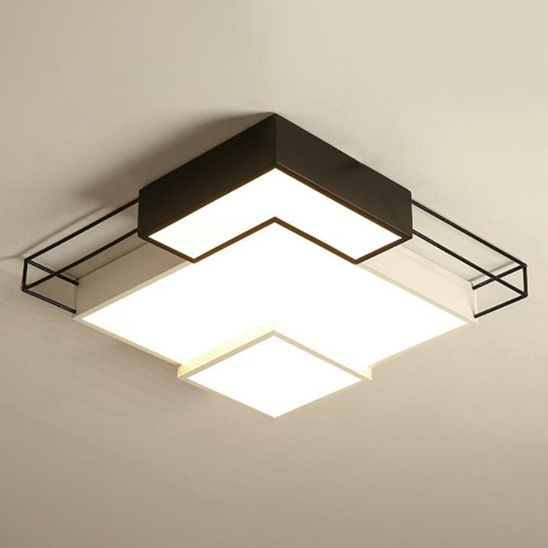Modern Led Flush Mount Ceiling Light Fixture - Extra - Thin Acrylic Design In Black And White Black