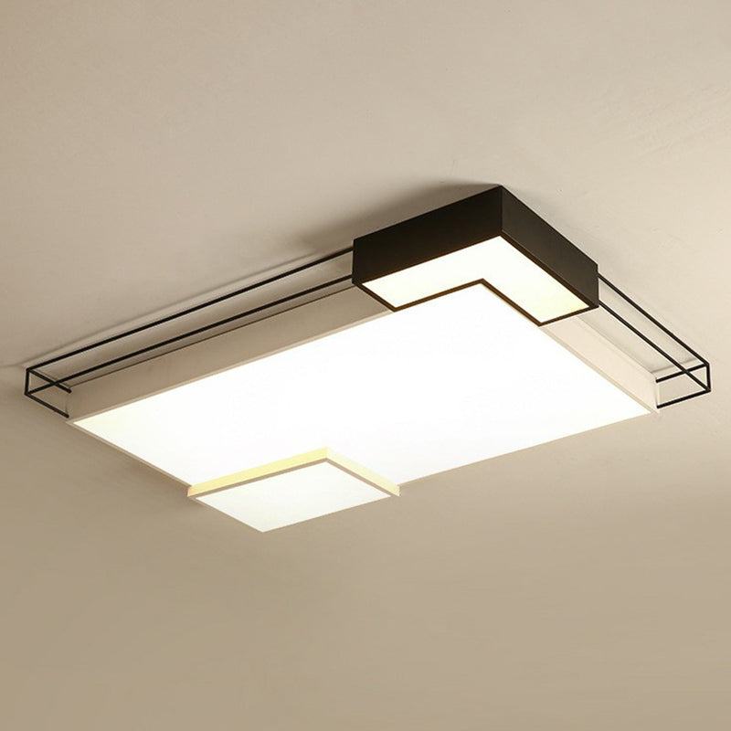 Modern Led Flush Mount Ceiling Light Fixture - Extra - Thin Acrylic Design In Black And White Black