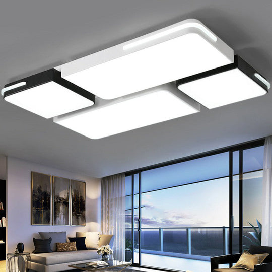 Contemporary Acrylic Flush Ceiling Light - Black And White Led Fixture Black - White / 29.5’