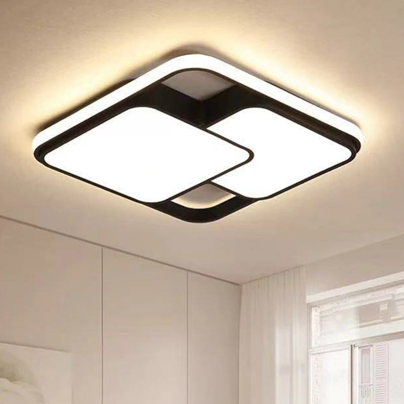 Modern Black Led Flushmount Ceiling Light: Splicing Square Aluminum Design / 19.5’ Warm