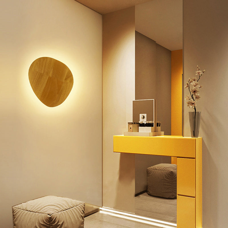Modern Led Wood Wall Sconce In Beige - Stylish Geometric Living Room Light Fixture