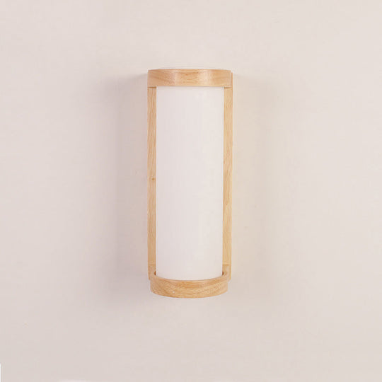 Japanese Cylinder Wall Sconce Lamp - White Glass Bedside Lighting