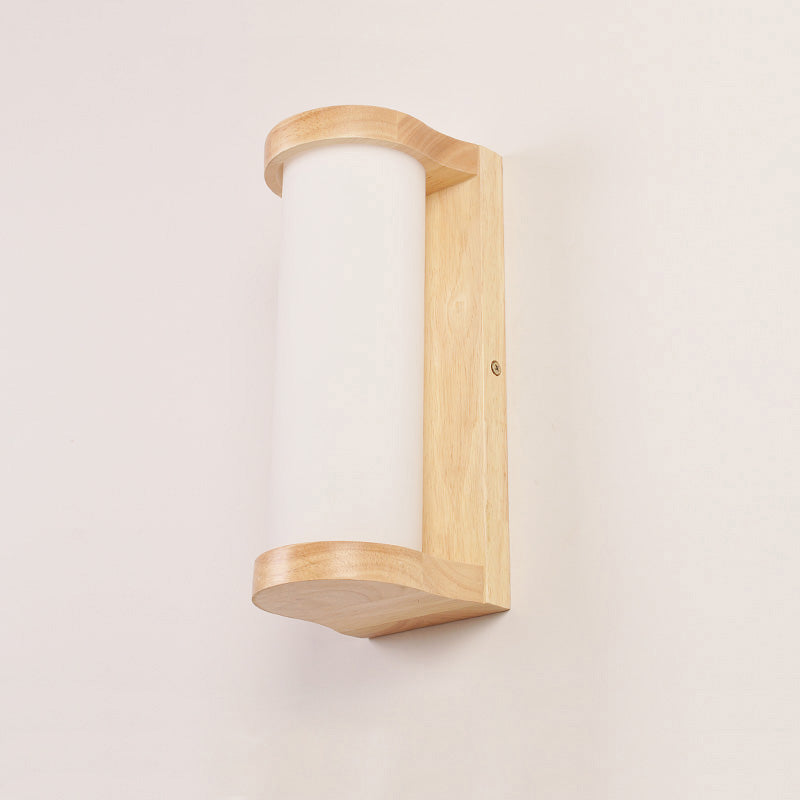 Japanese Cylinder Wall Sconce Lamp - White Glass Bedside Lighting