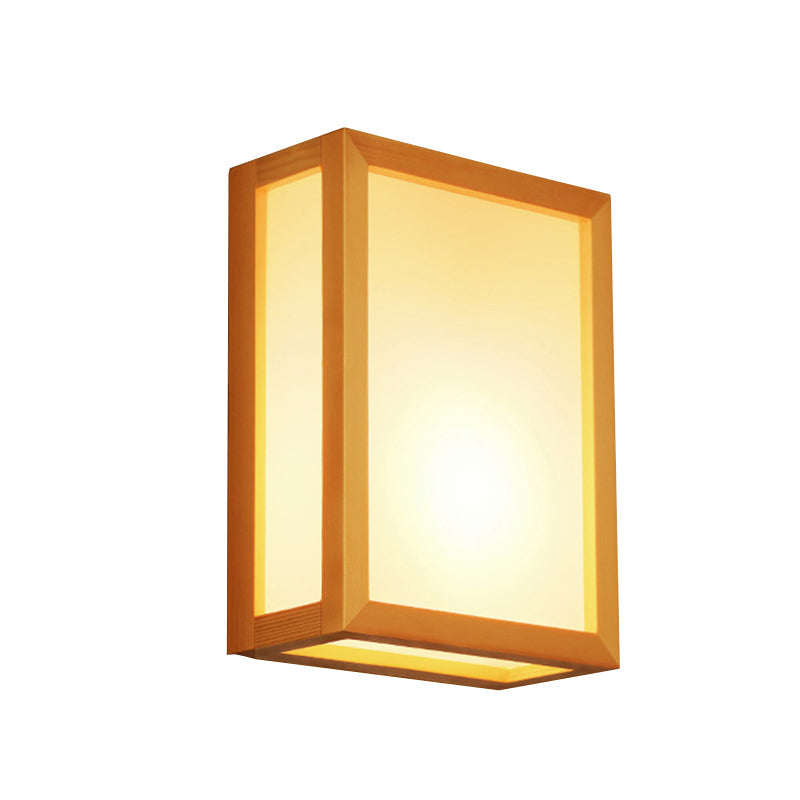 Minimalist White Glass Wall Sconce: Rectangular 2-Head Light With Wooden Frame - Ideal For Corridors