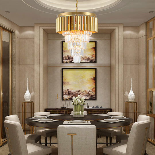 Postmodern Crystal & Metal Chandelier Light - 5/8/10 Lights Gold Finish 16’/19.5’/23.5’ Wide