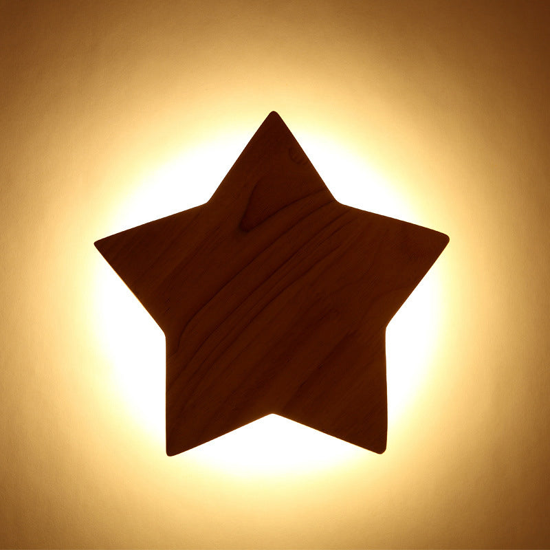 Modern Wood Star Led Wall Sconce - Stylish Contemporary Living Room Lighting