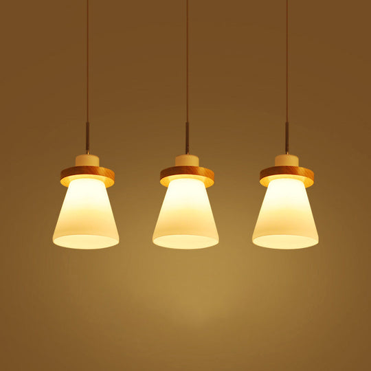 Japanese Style White Glass Conical Pendant Ceiling Light For Dining Room