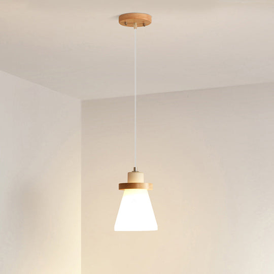 Japanese Style White Glass Conical Pendant Ceiling Light For Dining Room