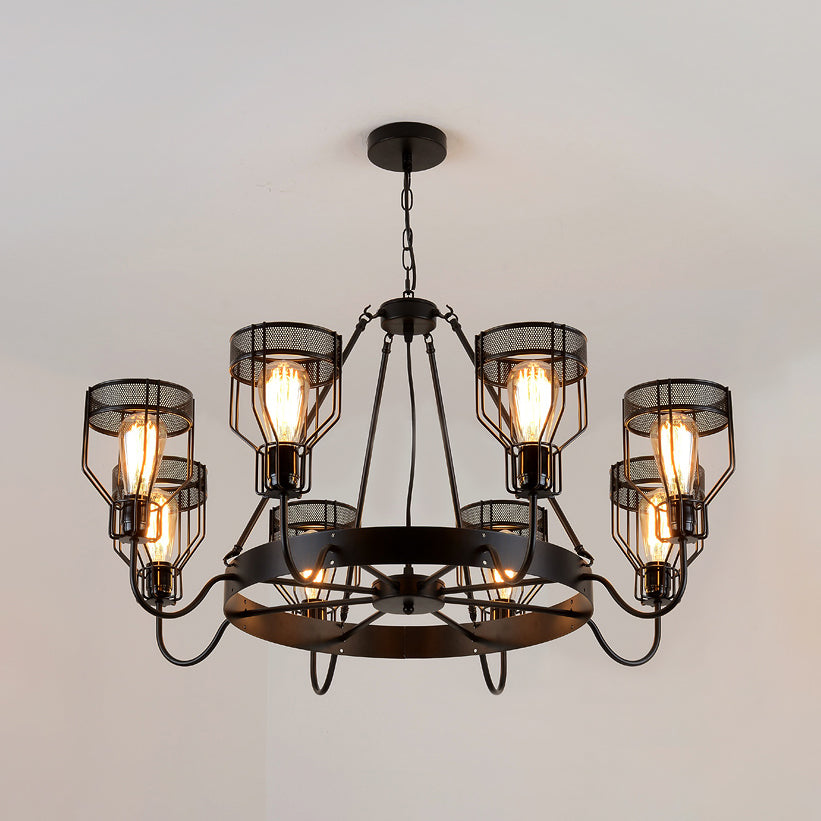 Retro Style 6/8-Light Chandelier With Wire Guard Black Down/Up Ceiling Light And Bell Shade 8 / Up