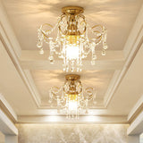 Modern Brass Semi Flush Mount Ceiling Light With Crystal Accent - Curve Arm Design 1/3 Lights