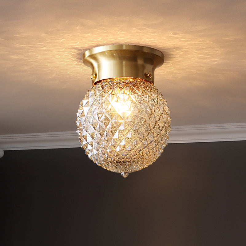 Modern Crystal Shade Flush Mount Ceiling Light - Brass Finish