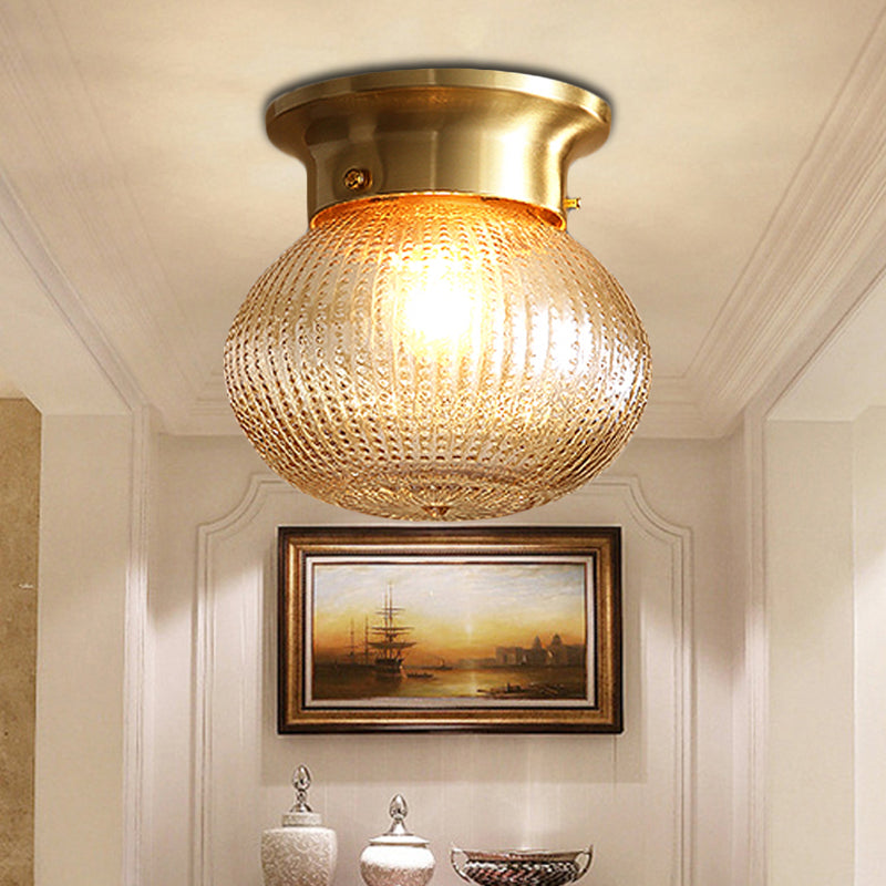 Modern Crystal Shade Flush Mount Ceiling Light - Brass Finish / Oval