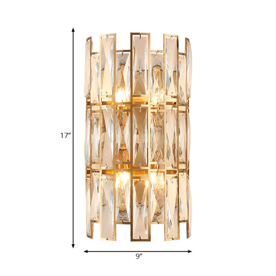 Modernist Style Clear Crystal Wall Sconce - Gold Finish 4 Lights Corridor Lighting 11/17 Wide