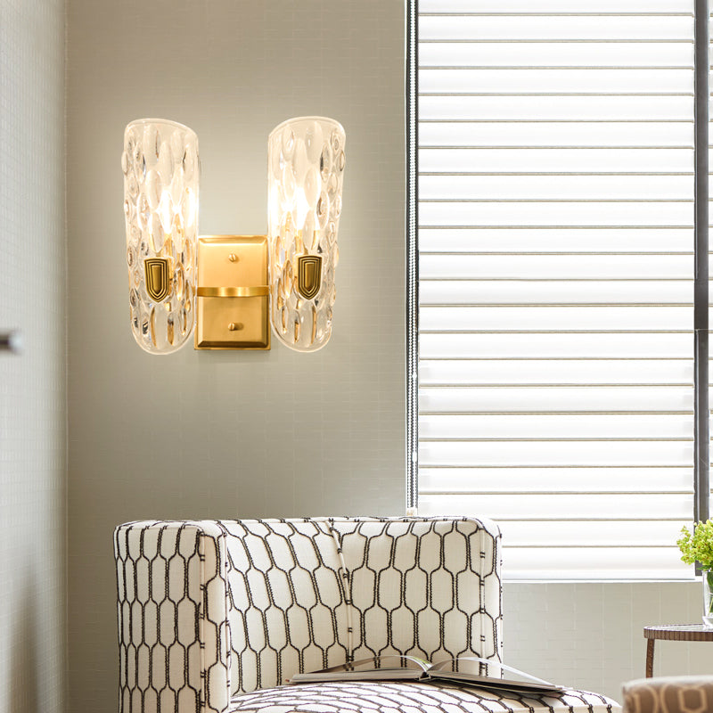 Contemporary Clear Water Glass Wall Sconce - Brass 1/2-Light Bedside Lamp 2 /